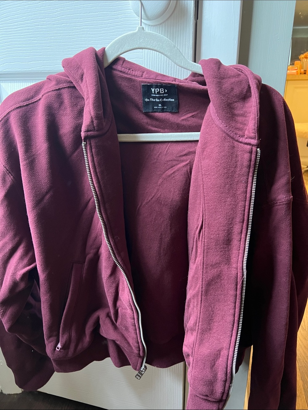 Abercrombie & Fitch Women's Burgundy Zip Hoodie Bomber
